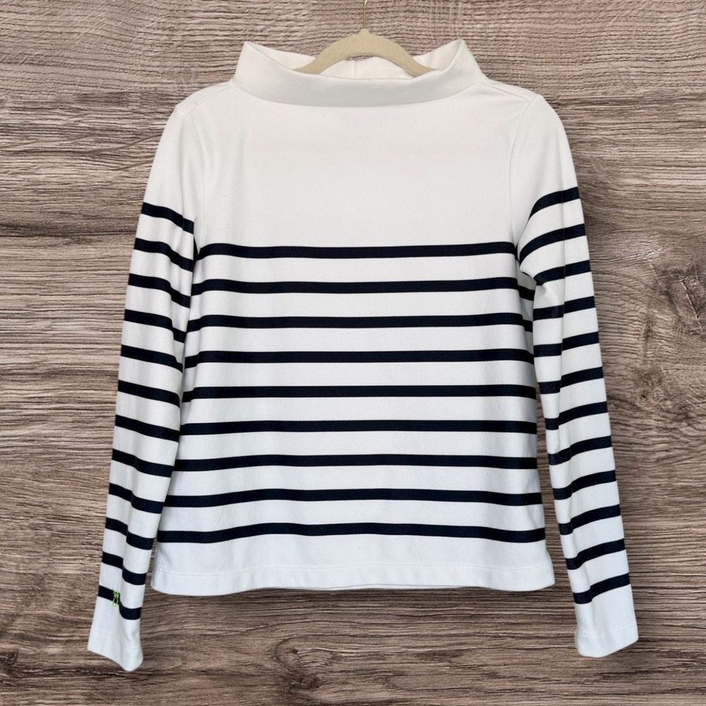 Dudley Stephens White & Navy Striped Long Sleeve Top